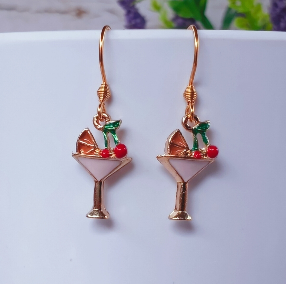 Pink Cocktail Dangle Hook Earrings
